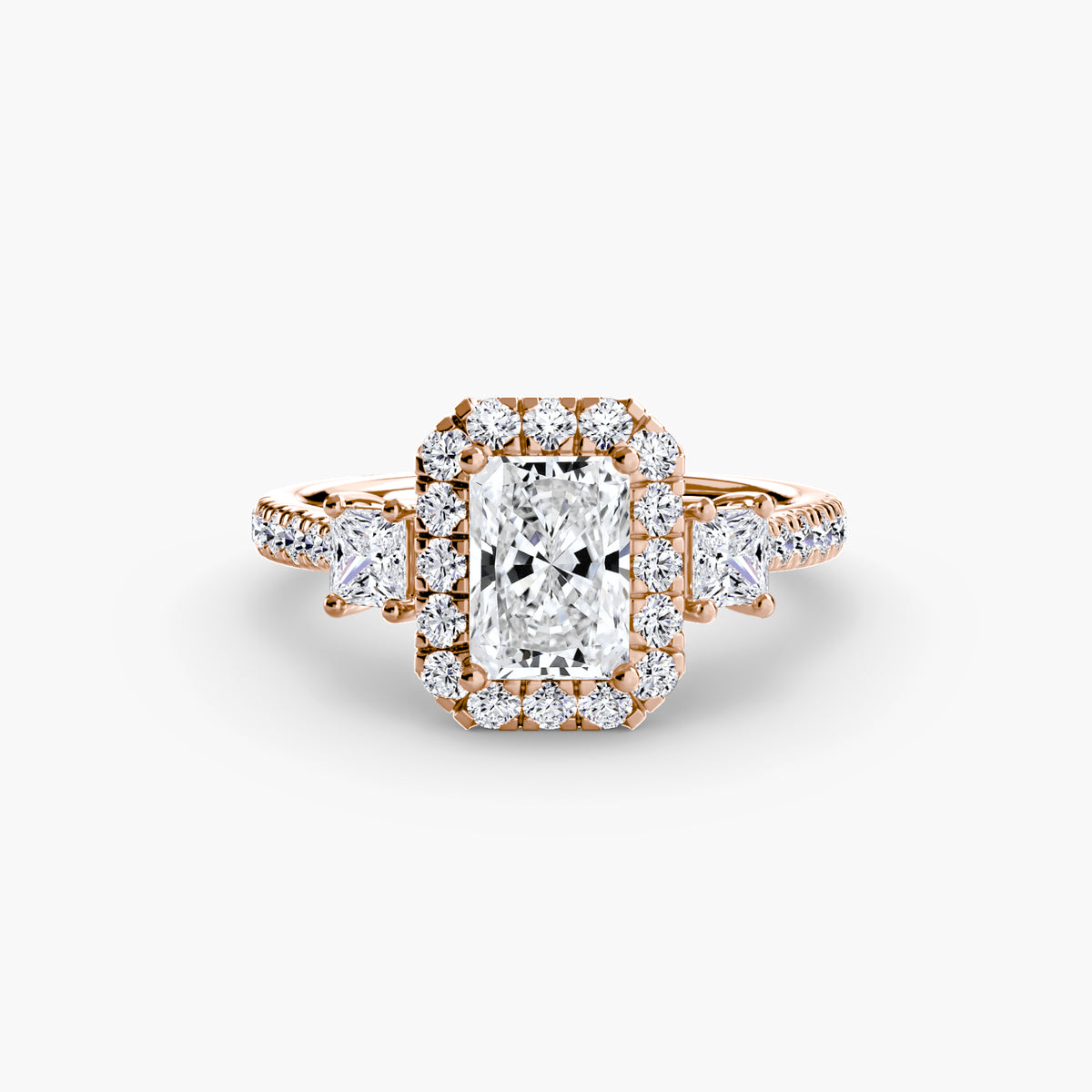 Bague Trois Pierres avec Halo (Modèle 2)