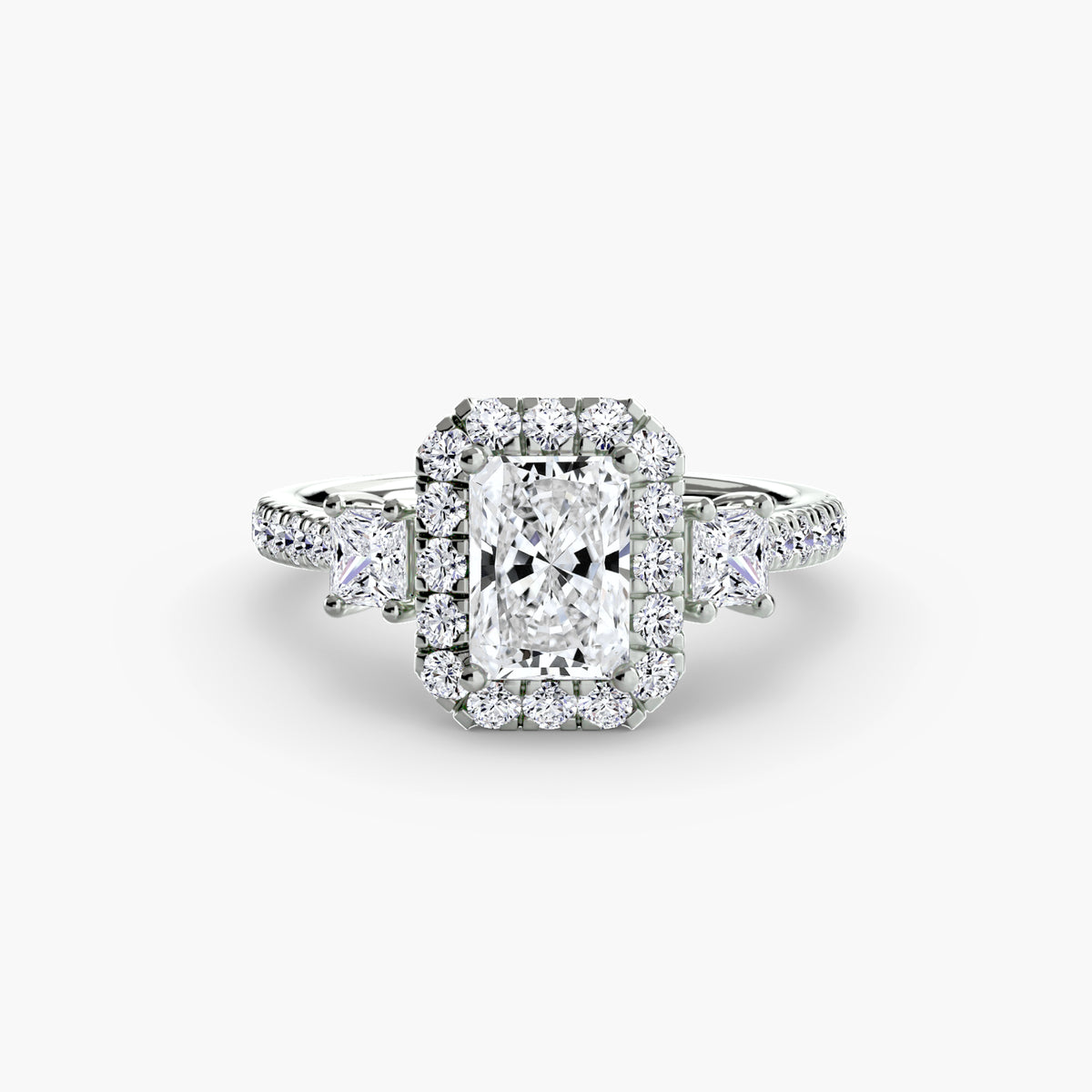 Bague Trois Pierres avec Halo (Modèle 2)