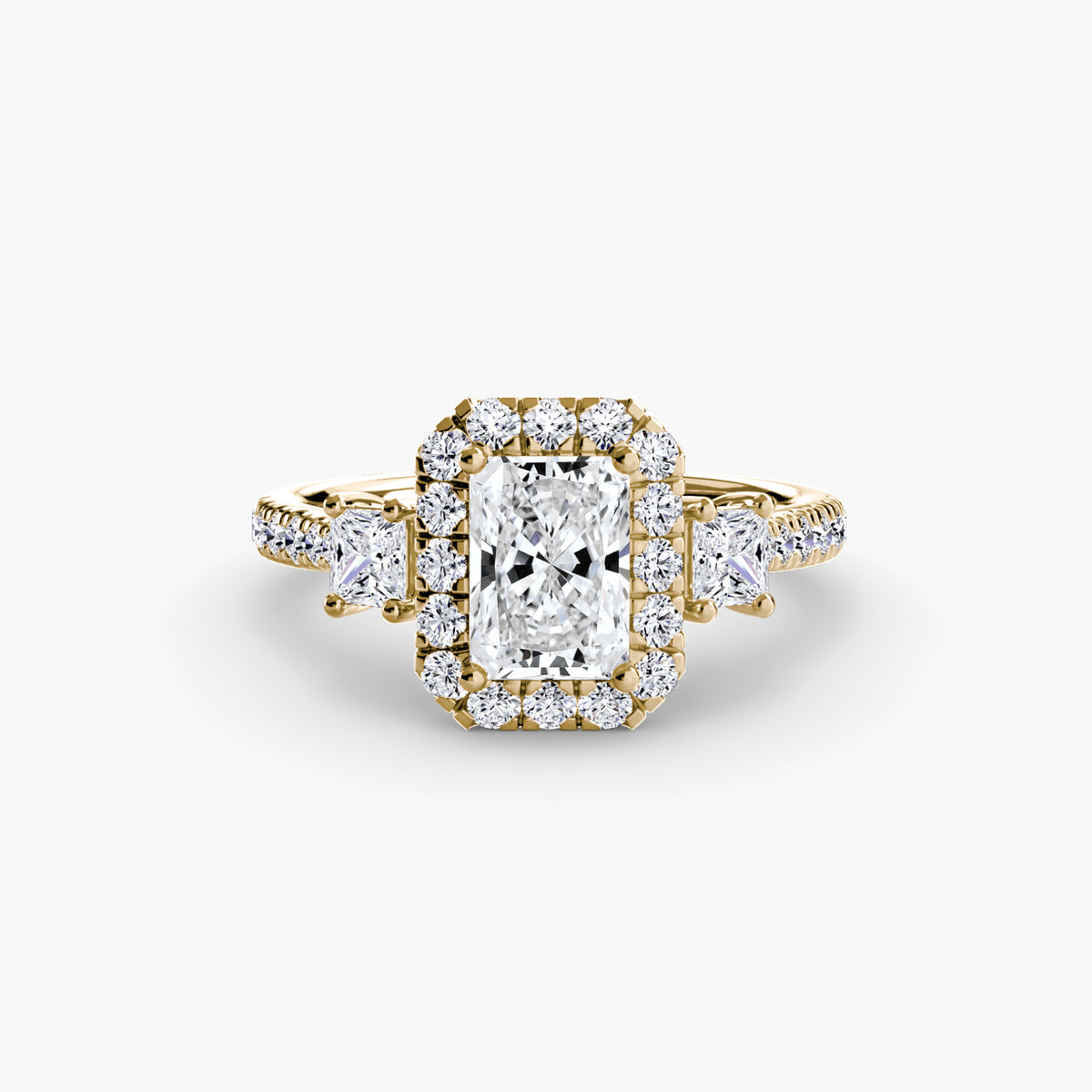 Bague Trois Pierres avec Halo (Modèle 2)