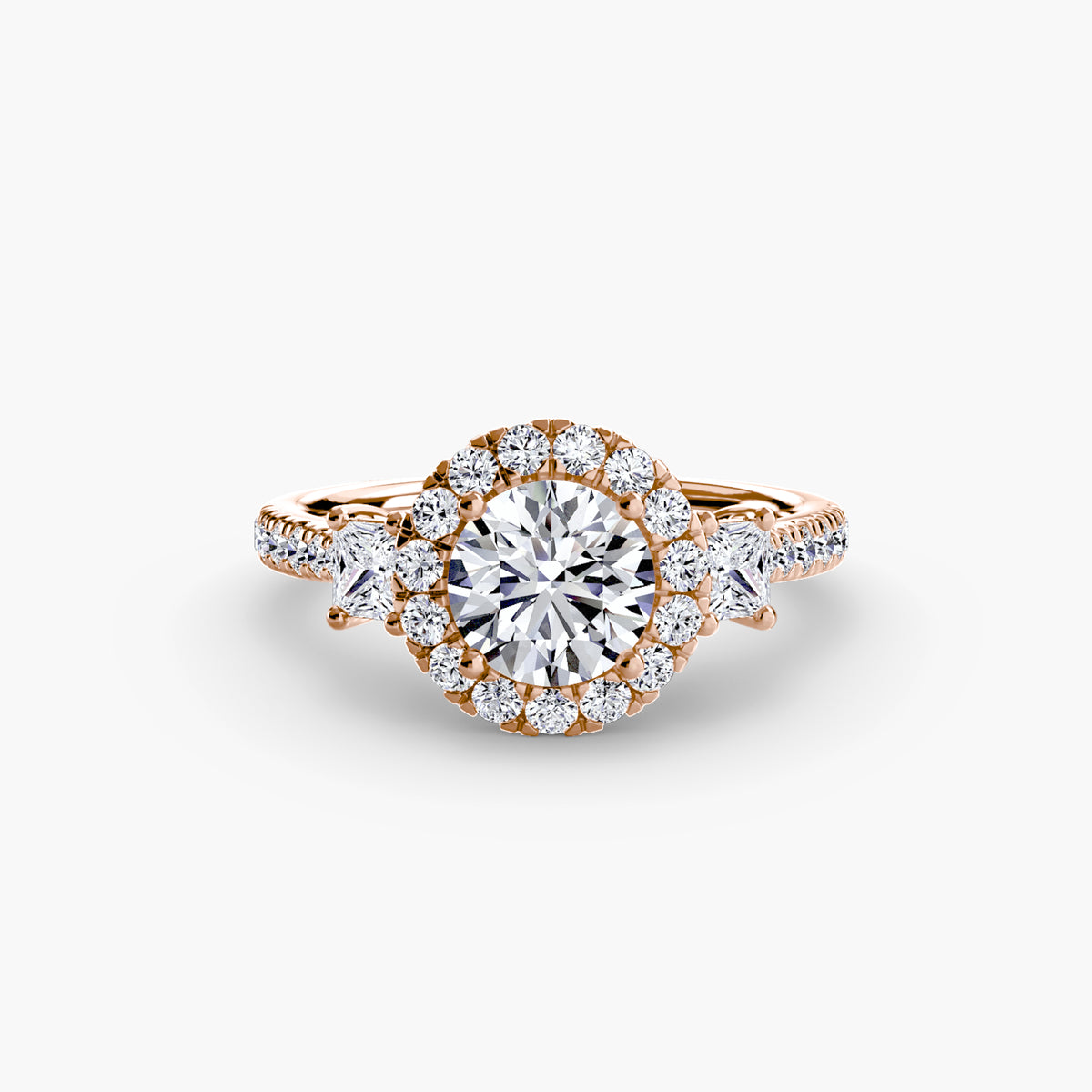 Bague Trois Pierres avec Halo (Modèle 2)
