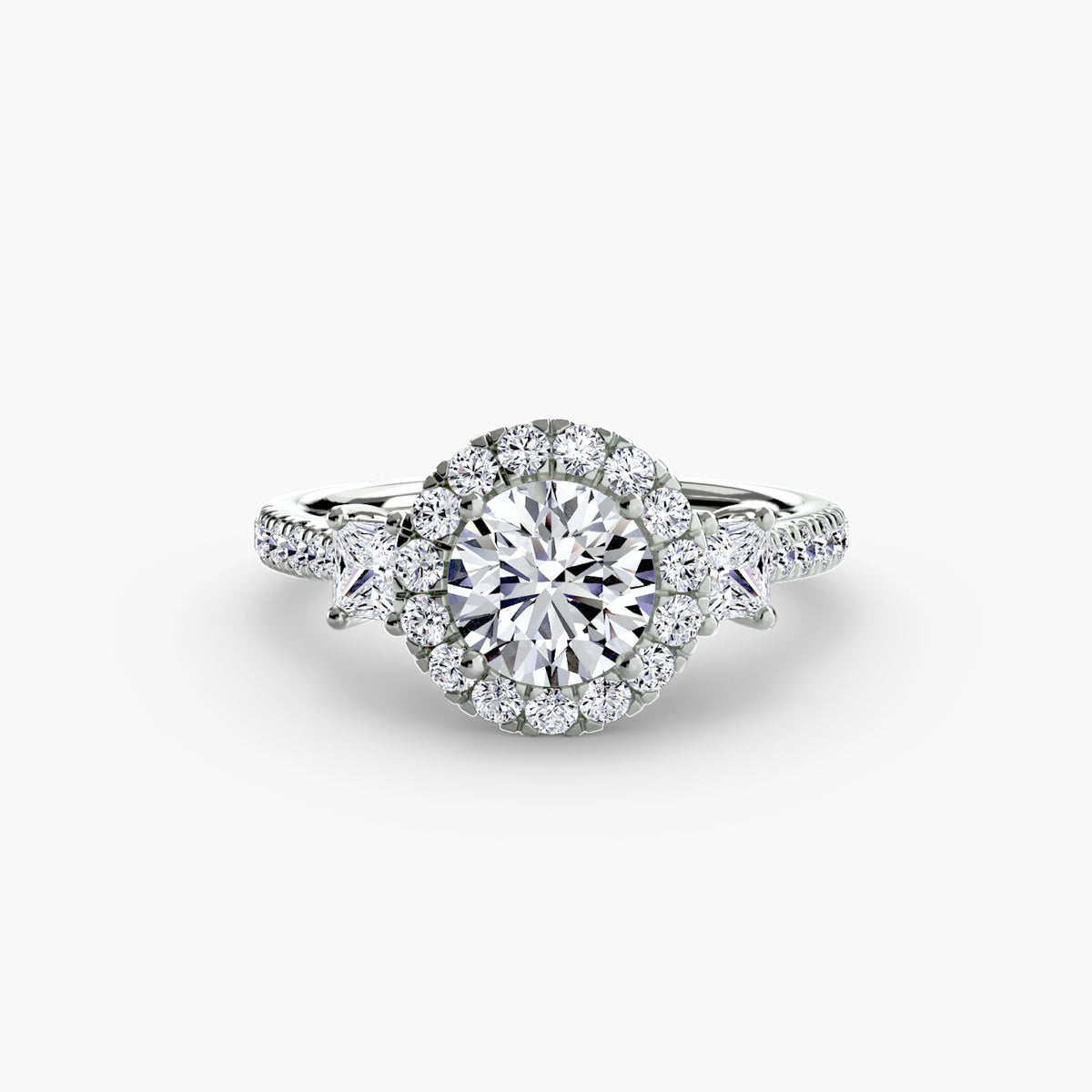 Bague Trois Pierres avec Halo (Modèle 2)