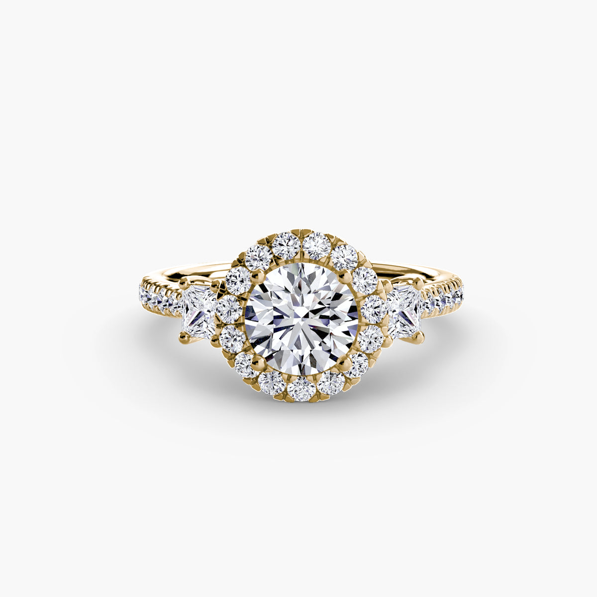 Bague Trois Pierres avec Halo (Modèle 2)
