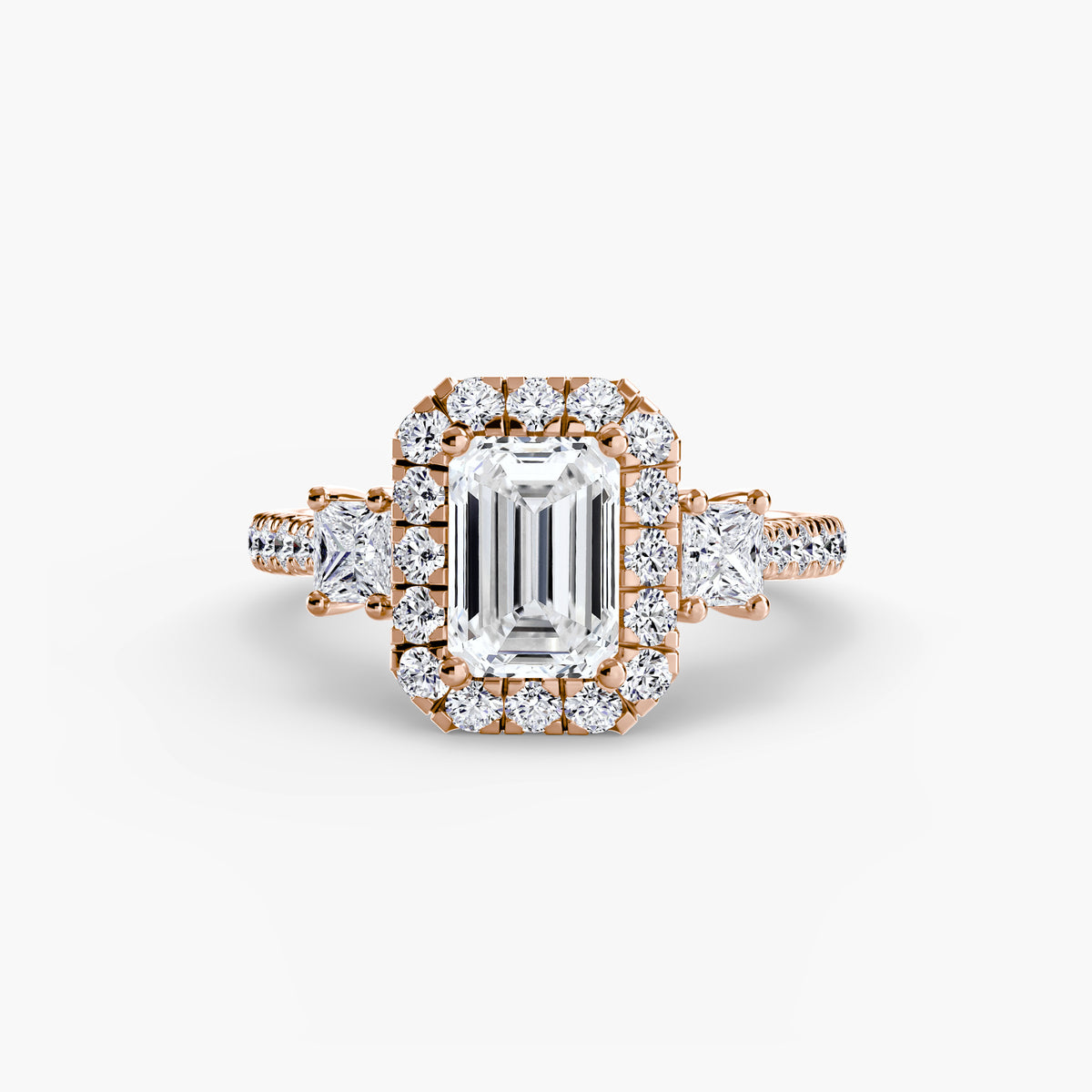 Bague Trois Pierres avec Halo (Modèle 2)