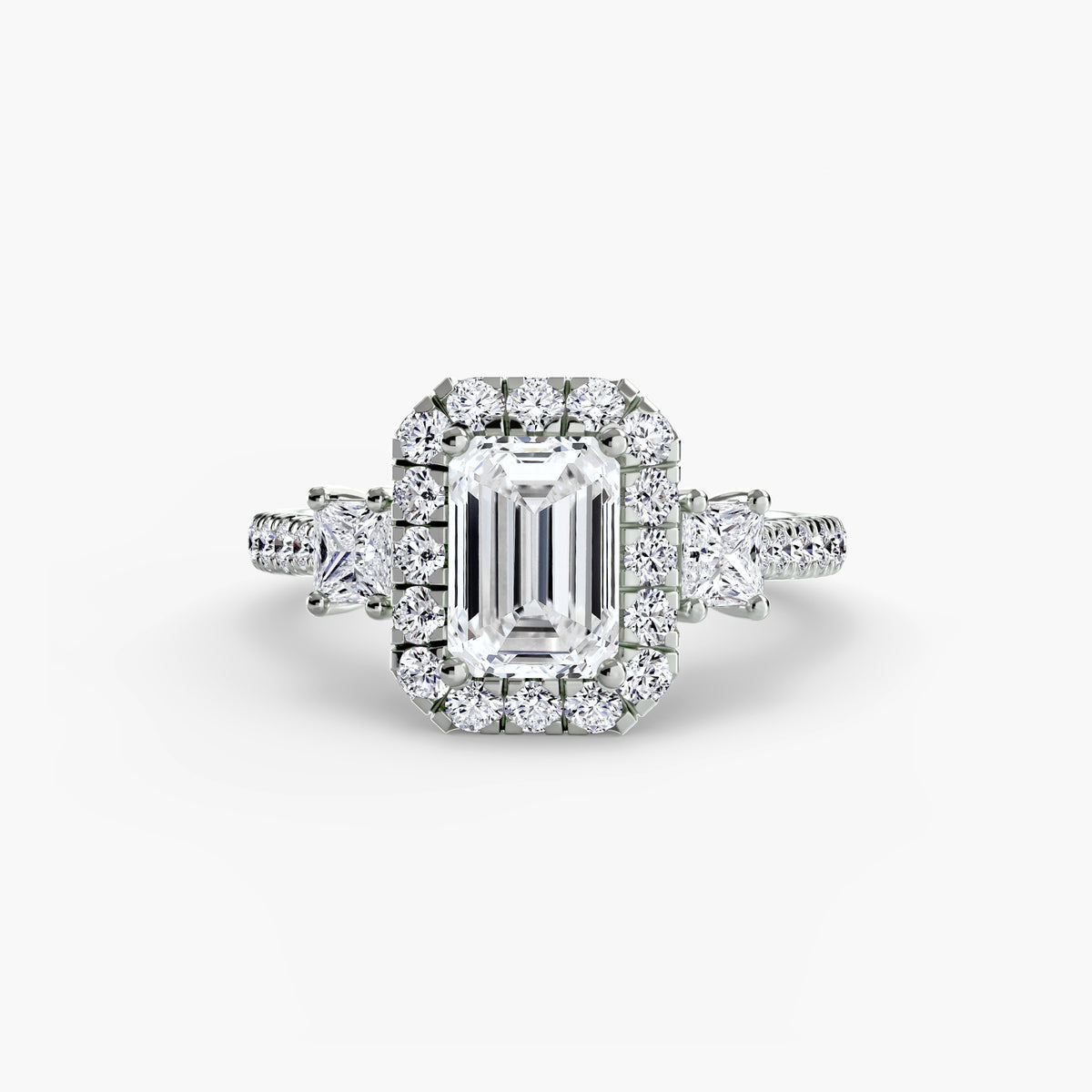 Bague Trois Pierres avec Halo (Modèle 2)
