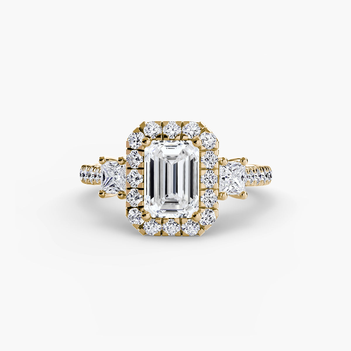 Bague Trois Pierres avec Halo (Modèle 2)