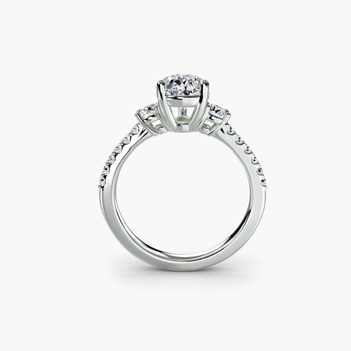Bague Trois Pierres à Anneau Pavé 1 ct