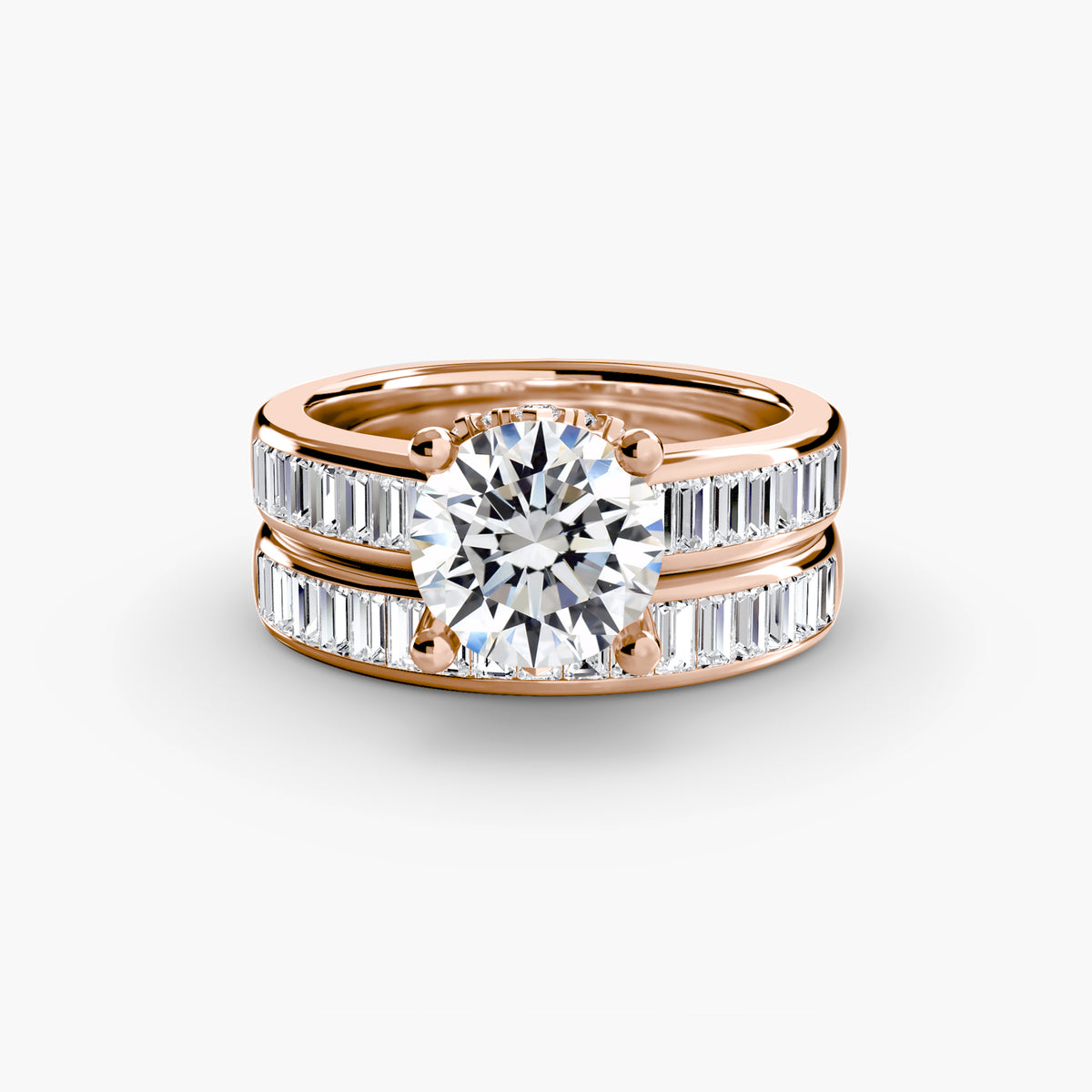 Bague Solitaire à Anneau Large avec Baguettes