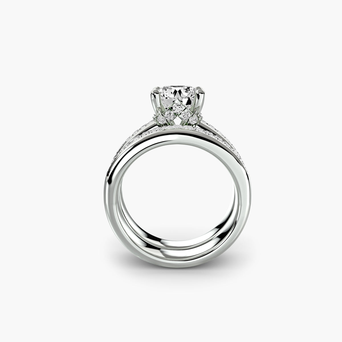 Bague Solitaire à Anneau Large avec Baguettes 2 ct