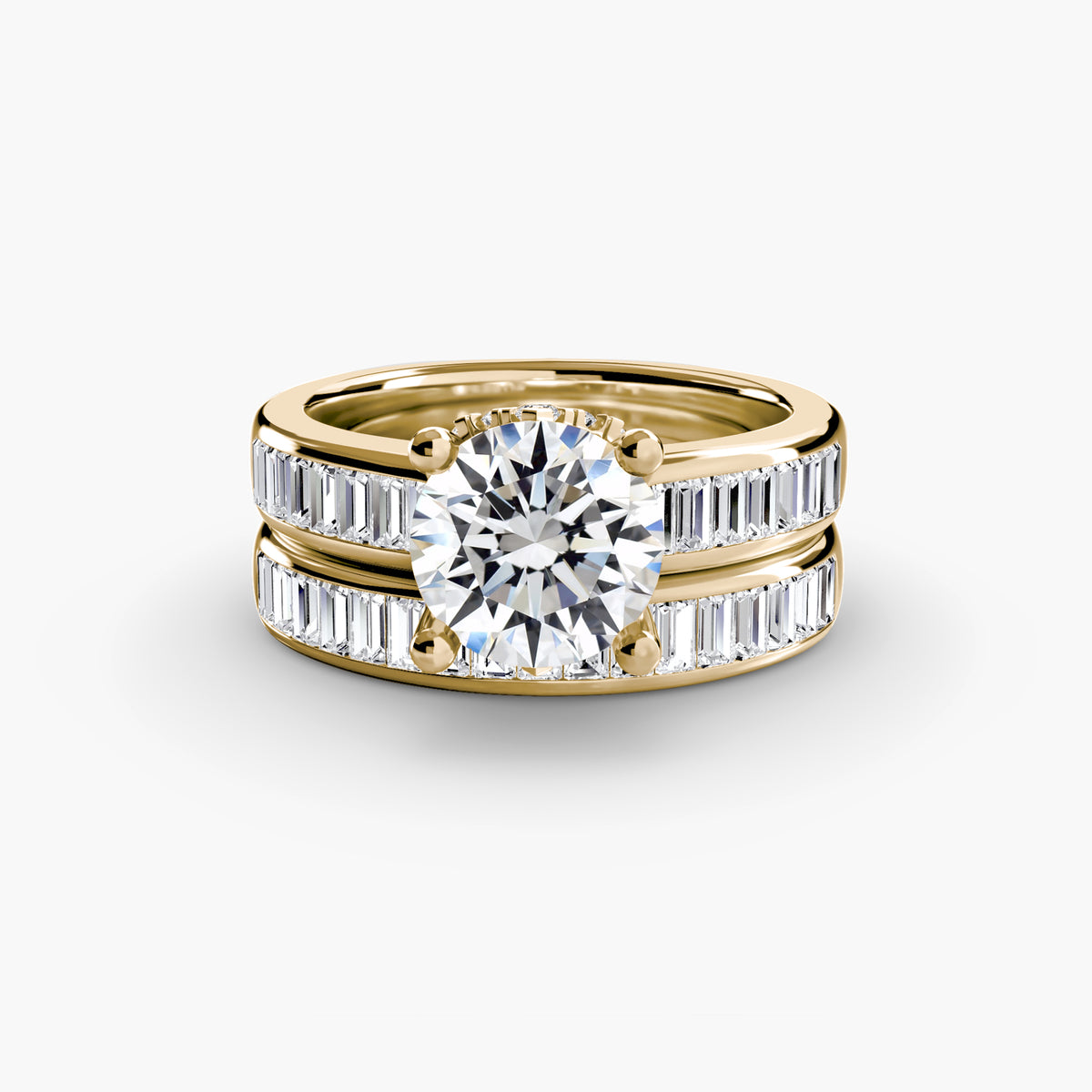 Bague Solitaire à Anneau Large avec Baguettes
