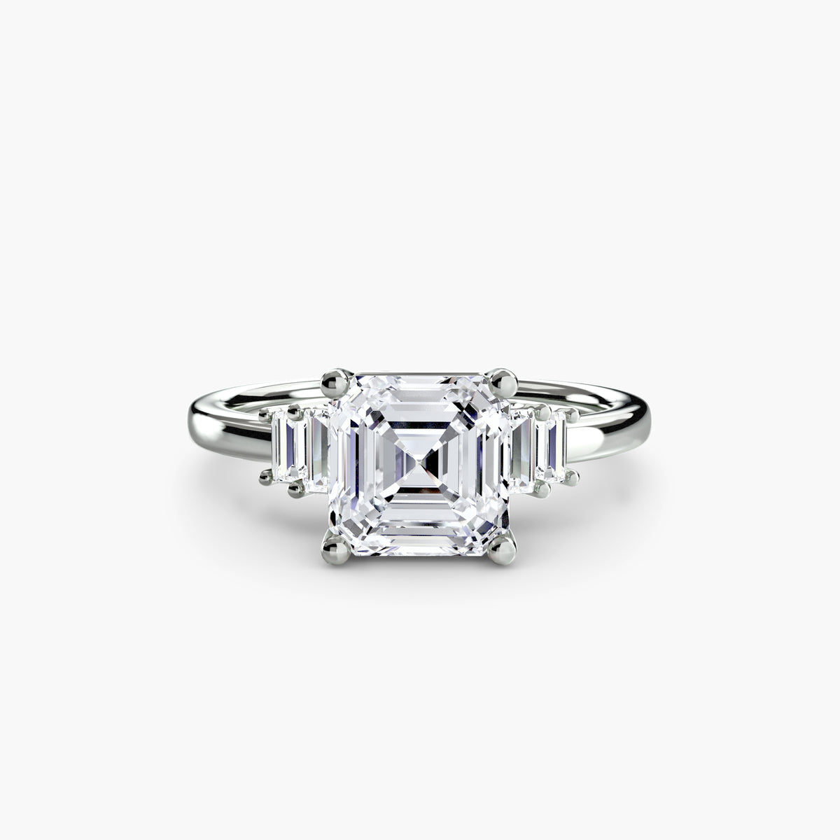 Bague Solitaire à Accents Baguettes