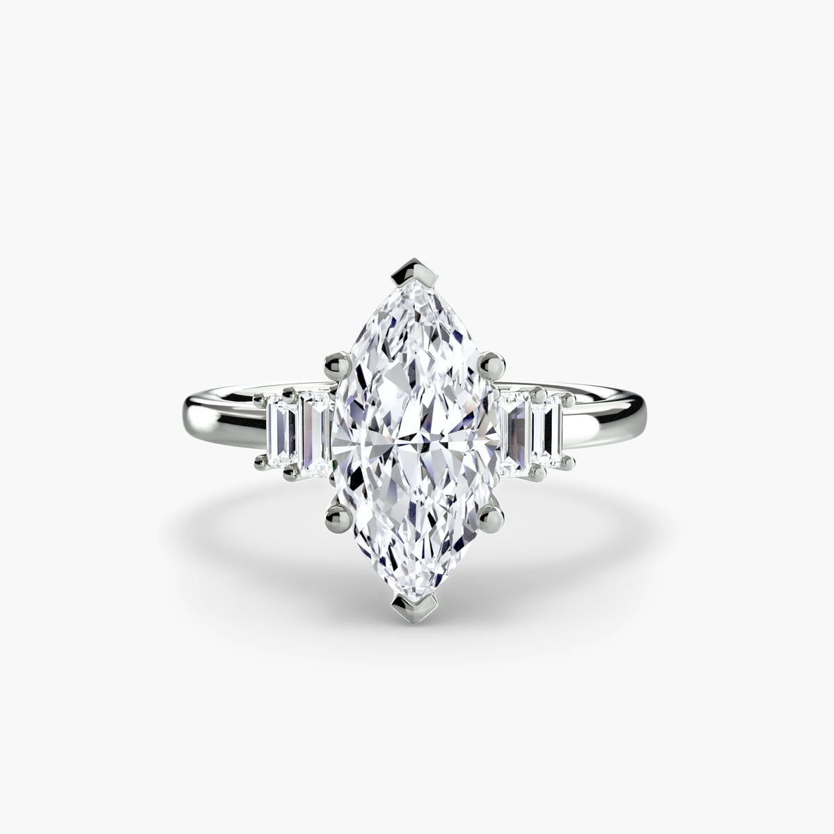 Bague Solitaire à Accents Baguettes