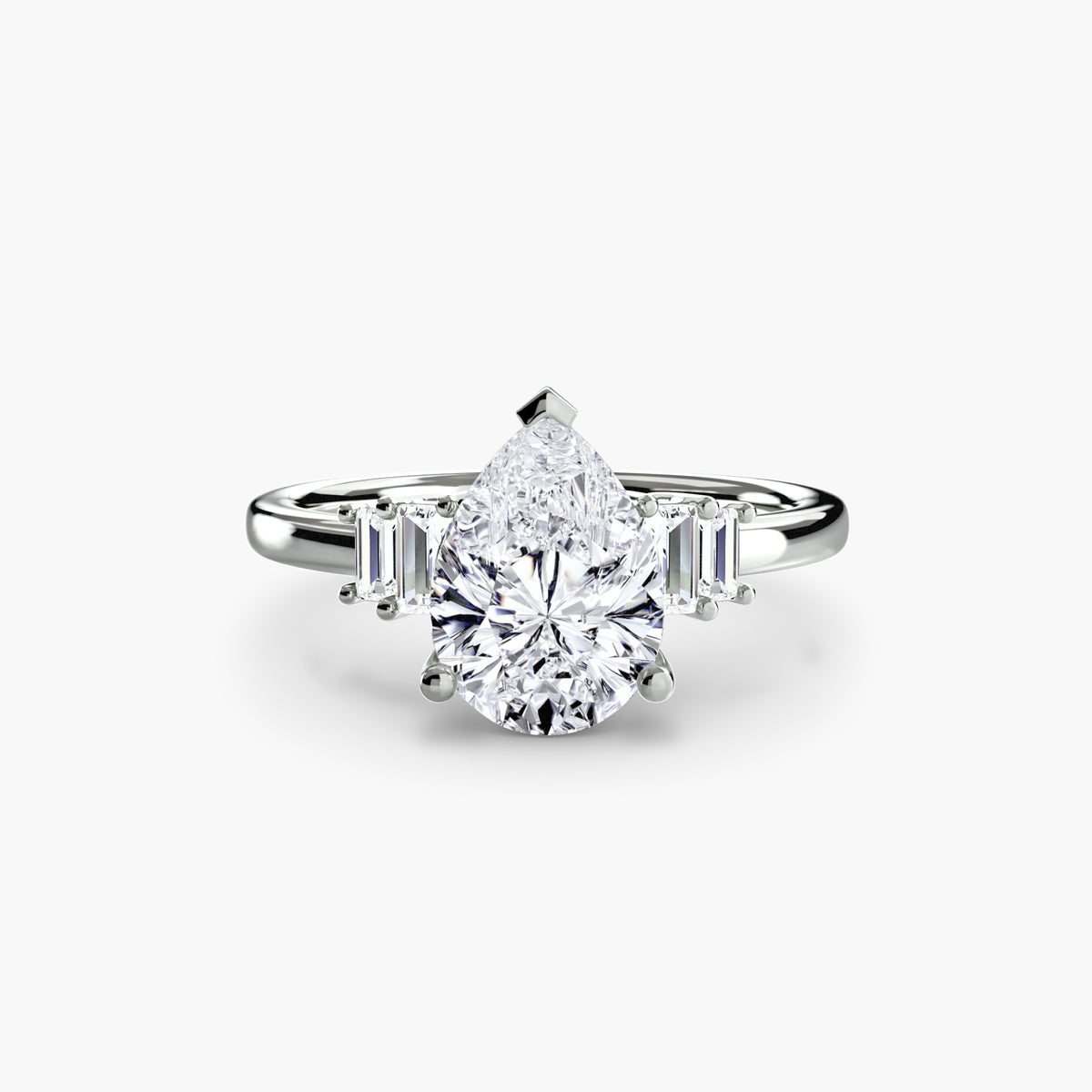 Bague Solitaire à Accents Baguettes