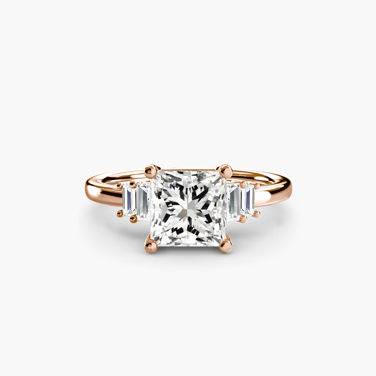 Bague Solitaire à Accents Baguettes