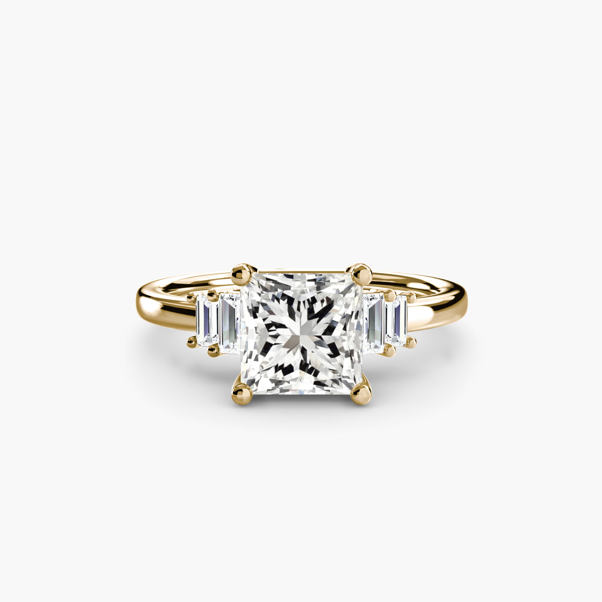 Bague Solitaire à Accents Baguettes