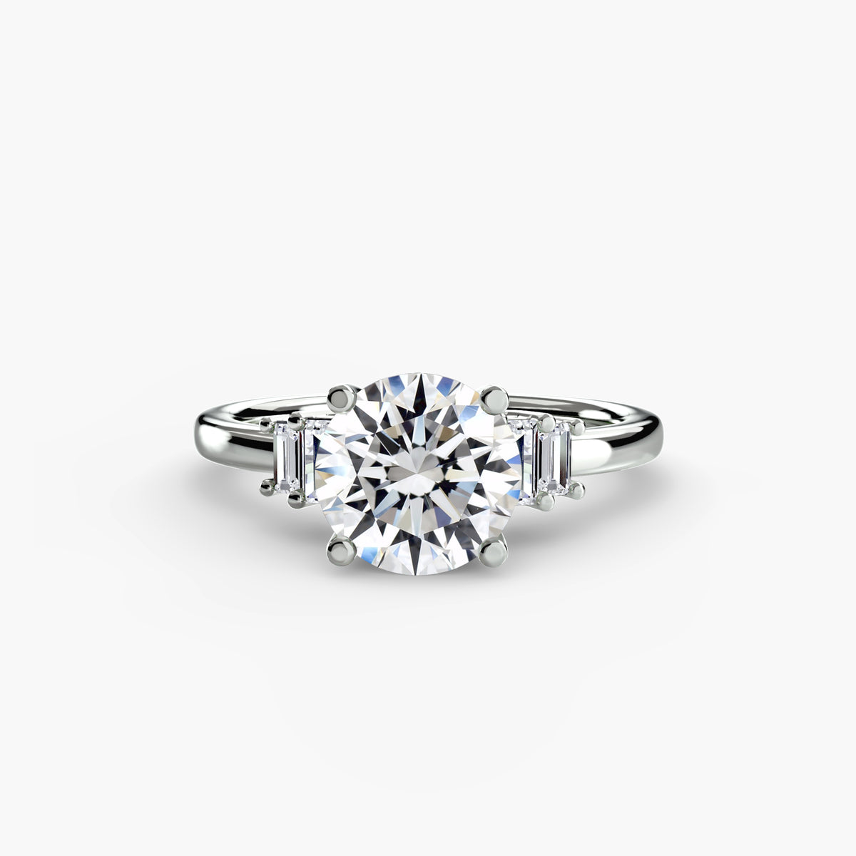 Bague Solitaire à Accents Baguettes