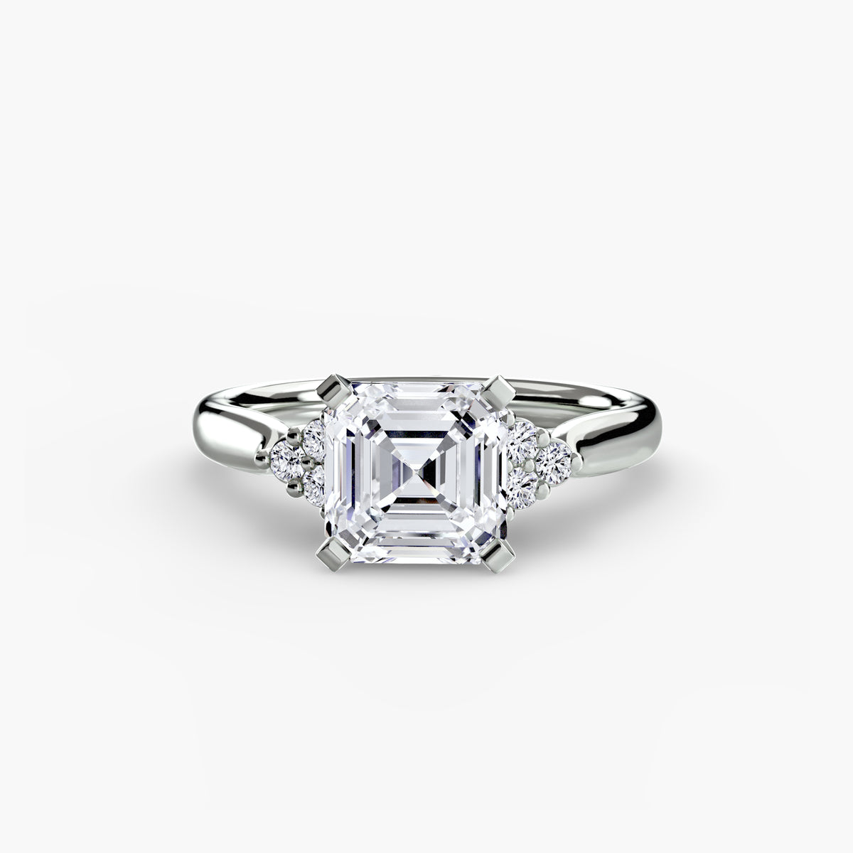 Bague Solitaire à Épaules en Grappe (Modèle 2)