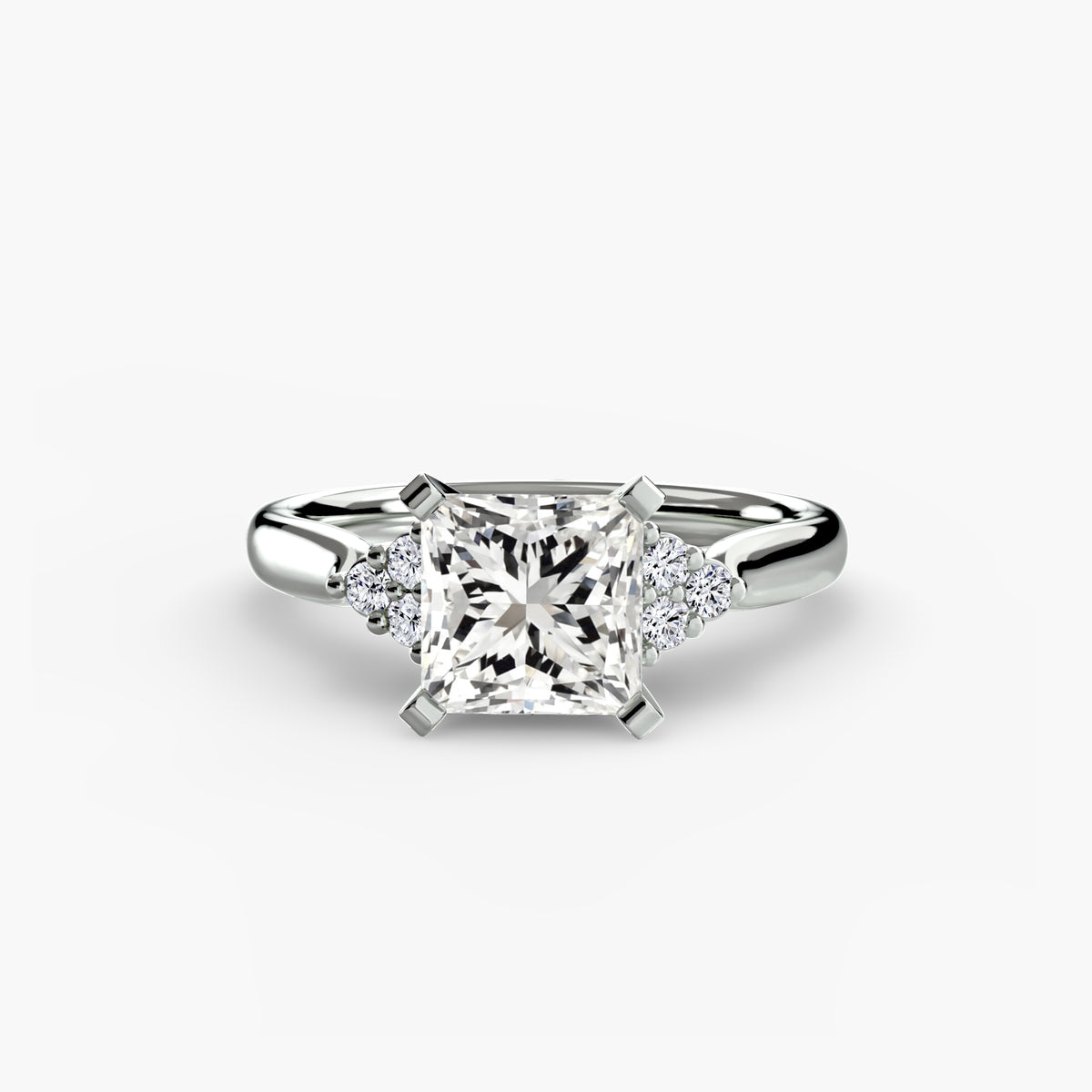 Bague Solitaire à Épaules en Grappe (Modèle 2)