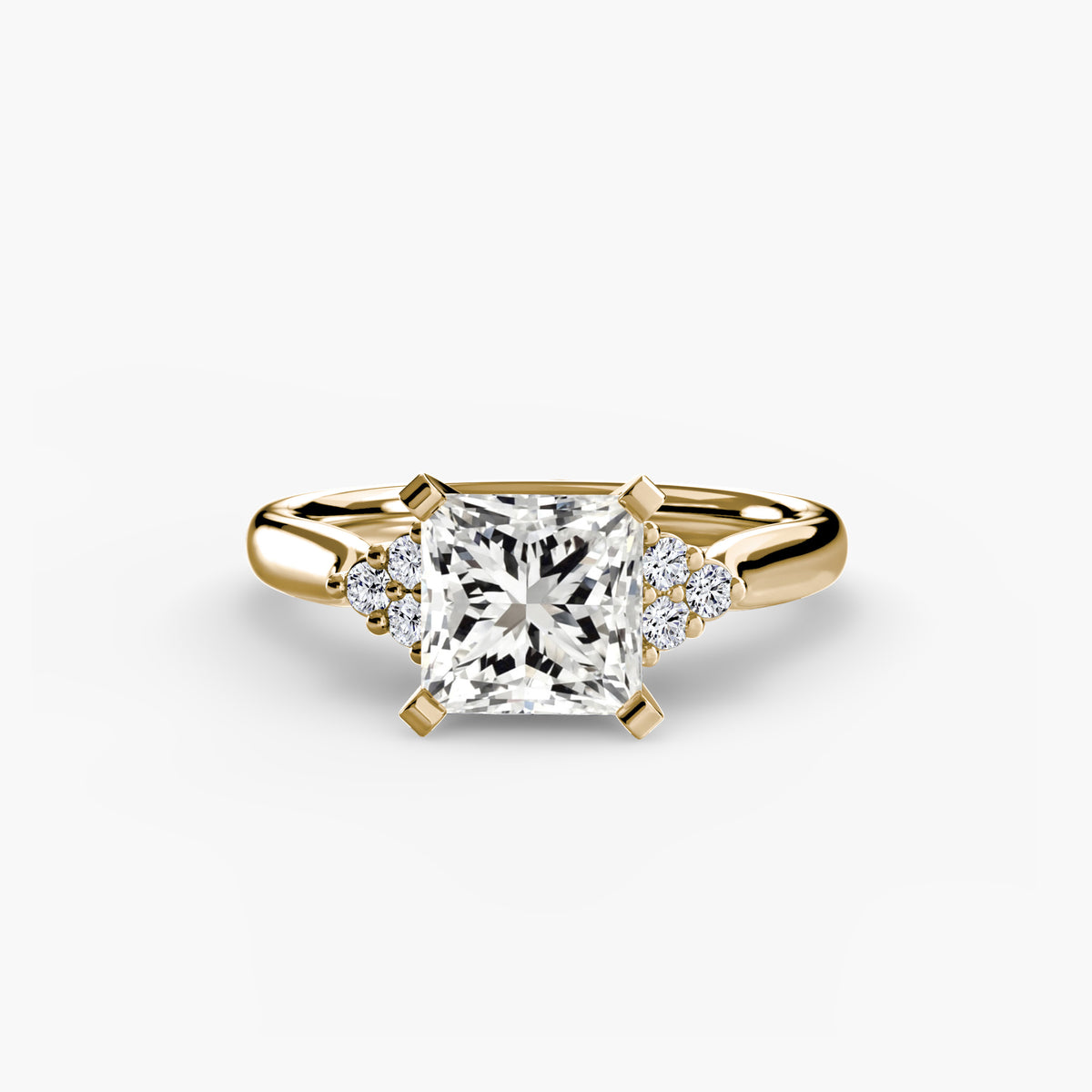 Bague Solitaire à Épaules en Grappe (Modèle 2)