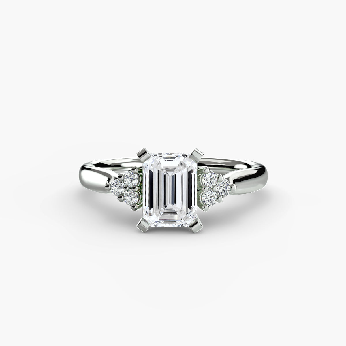 Bague Solitaire à Épaules en Grappe (Modèle 2)