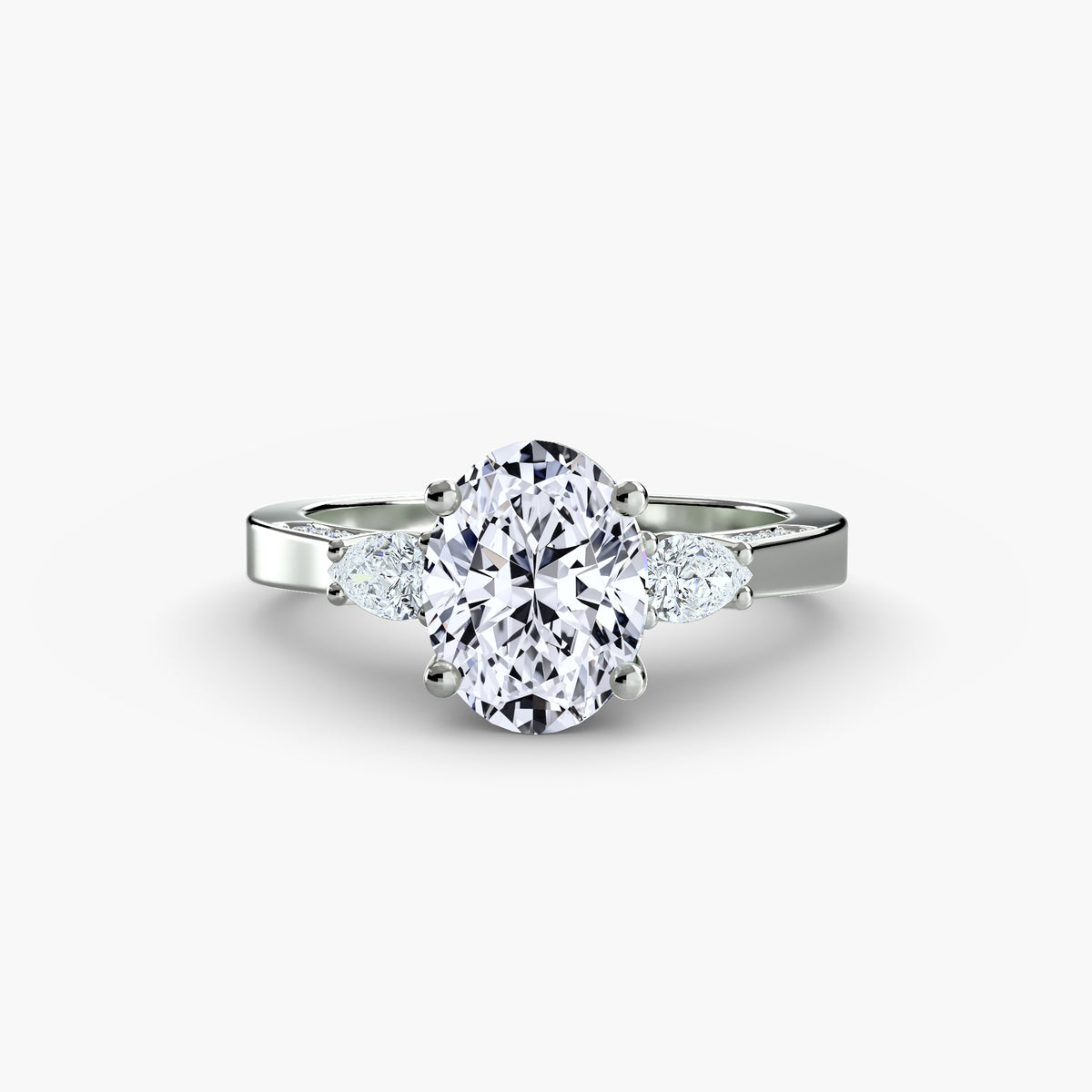 Bague Trois Pierres avec Épaules Pavées