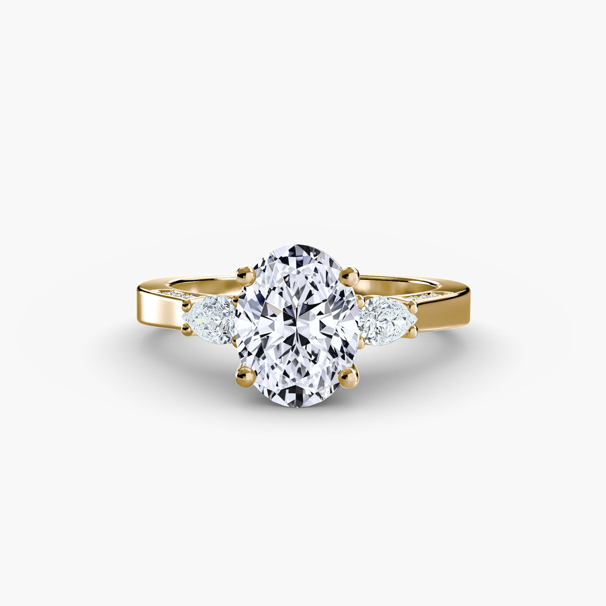 Bague Trois Pierres avec Épaules Pavées